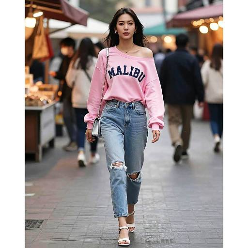 Casual Streetwear Woman at Sunrise Market