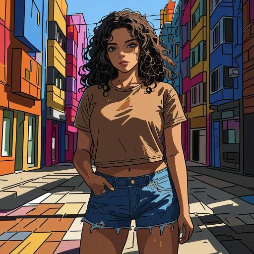 Confident Young Woman in Urban Comic Style