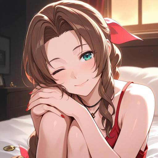 Twilight Serenity: Aerith on Bed
