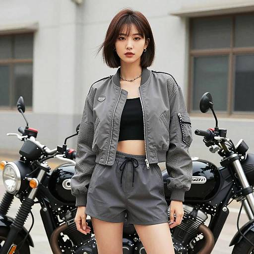 Edgy Woman in Industrial Motorcycle Setting