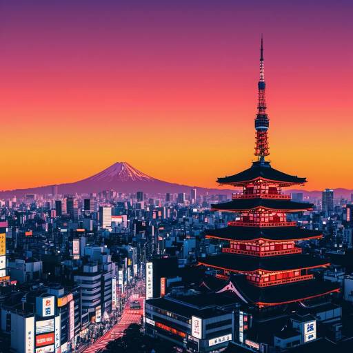 Minimalist Tokyo Landmarks in Neon Style