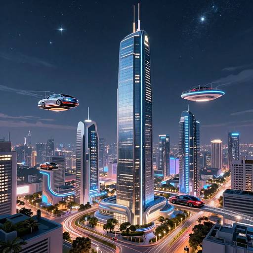 Futuristic Cityscape with Flying Cars