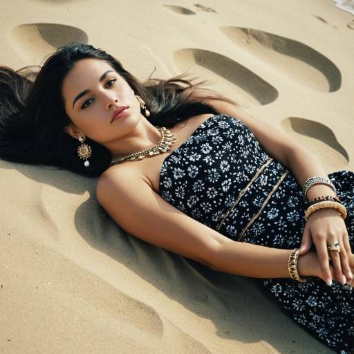 Young Woman Lying on Sand with Jewelry