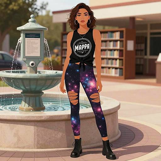 Woman in Casual Streetwear by Fountain