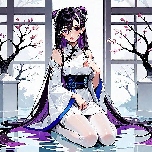 Multicolored Hair Girl in Traditional Dress