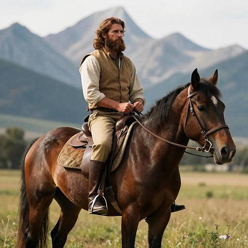 Western Cowboy on Horse in Grassy Field