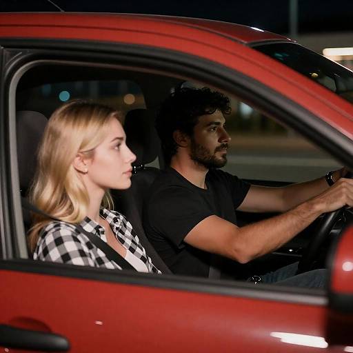 Night Drive: Couple in Red Car