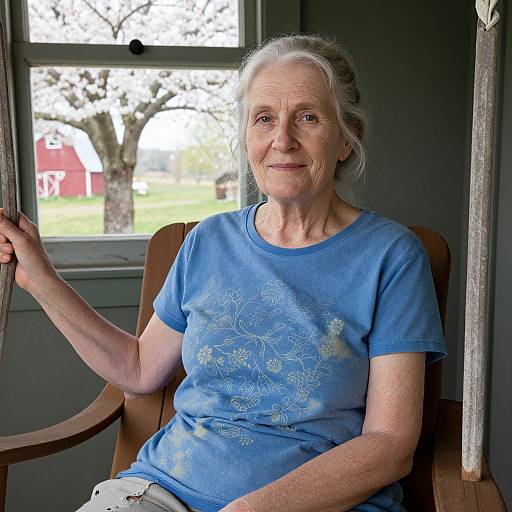 Elderly Woman on Rural Porch Swing