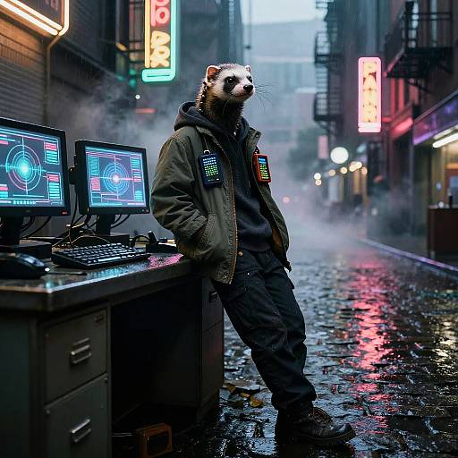 Neon Noir Hacker Ferret Scene