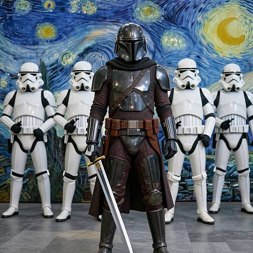 Mandalorian with Dark Sabre in Van Gogh Style