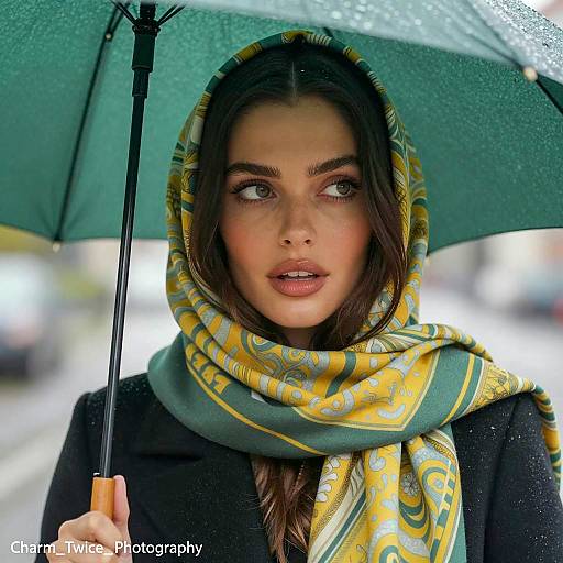 Woman Under an Umbrella in Rain