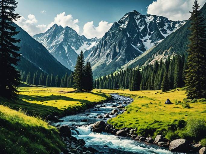 Serene Fantasy Mountain Valley Landscape