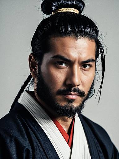 Photorealistic Samurai Man Bun Headshot