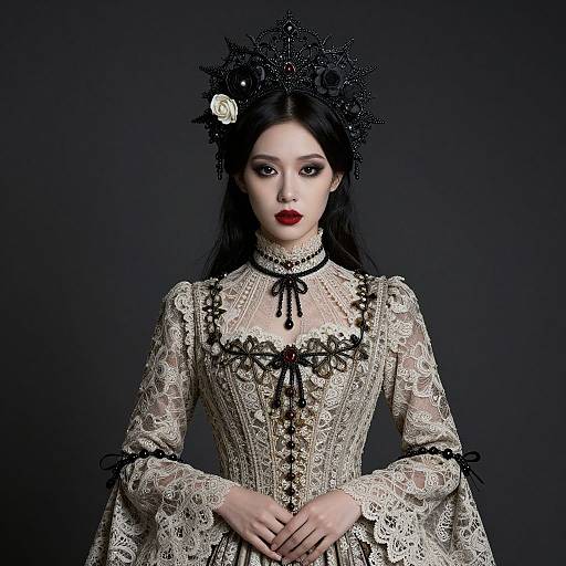Gothic Woman in Intricate Lace Dress