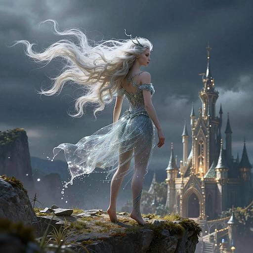 Ethereal Fairy Tale Creature on Cliff