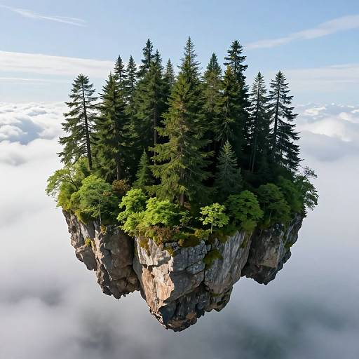 Floating Lush Island Above Clouds