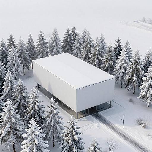 Aerial Minimalist Snow-Box Architectural Photo