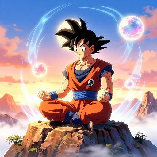 Goku Meditating on Mountain Sunrise