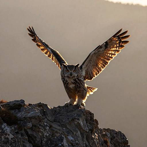 Eurasian Eagle-Owl Spreading Wings at Dawn