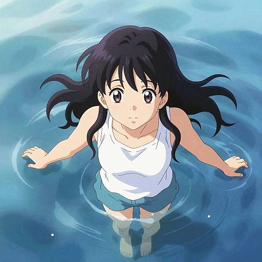 Realistic Floating Girl in Colorful Water