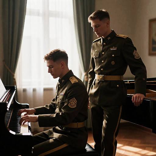 Military Man and Pianist in Sunlight