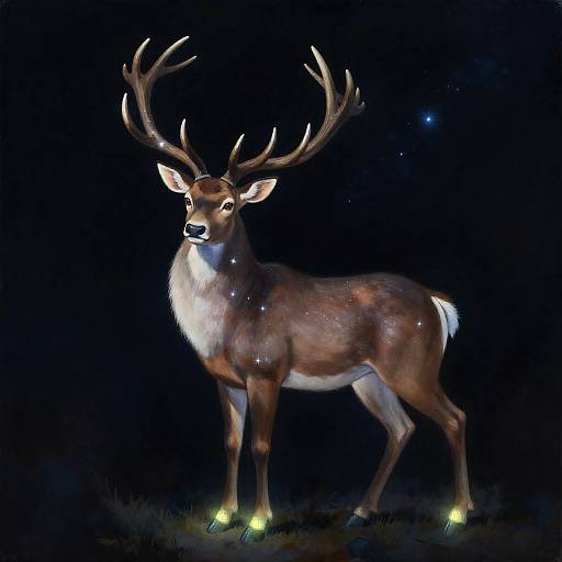 Hyper-detailed Celestial Stag Painting
