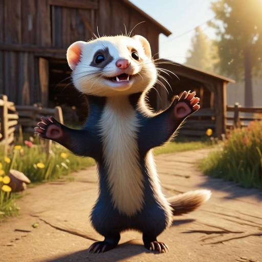 Playful Ferret in Rustic Barn Scene
