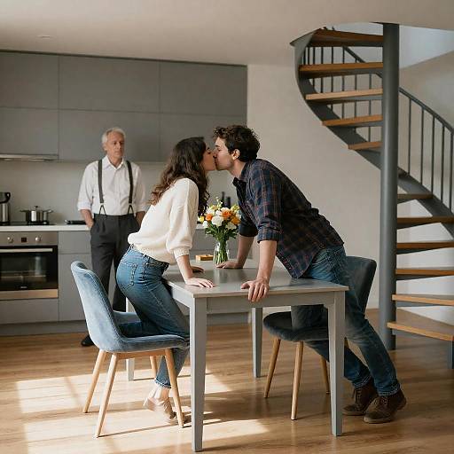 Casual Love in a Bright Kitchen