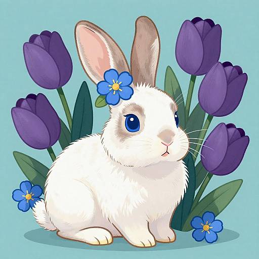 Adorable Bunny Illustration with Flowers