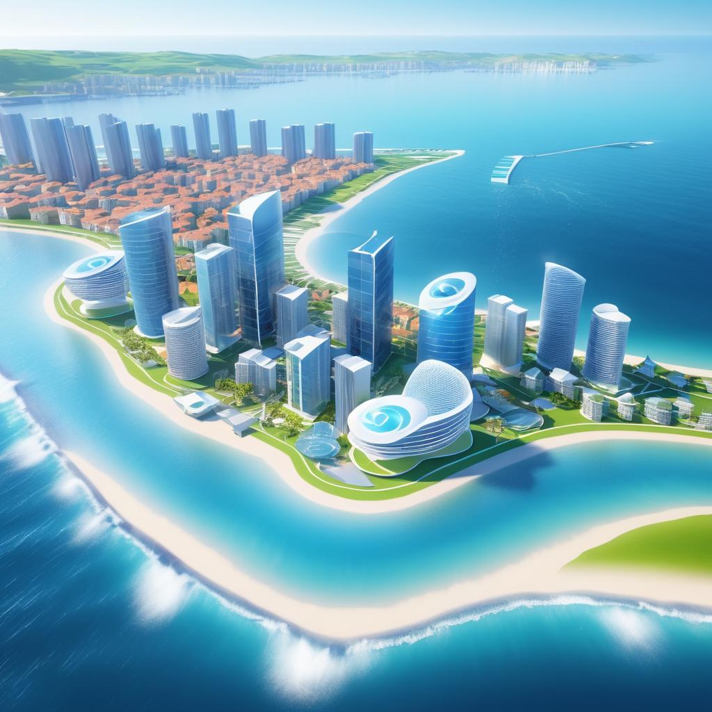 Futuristic Coastal City with Renewable Energy