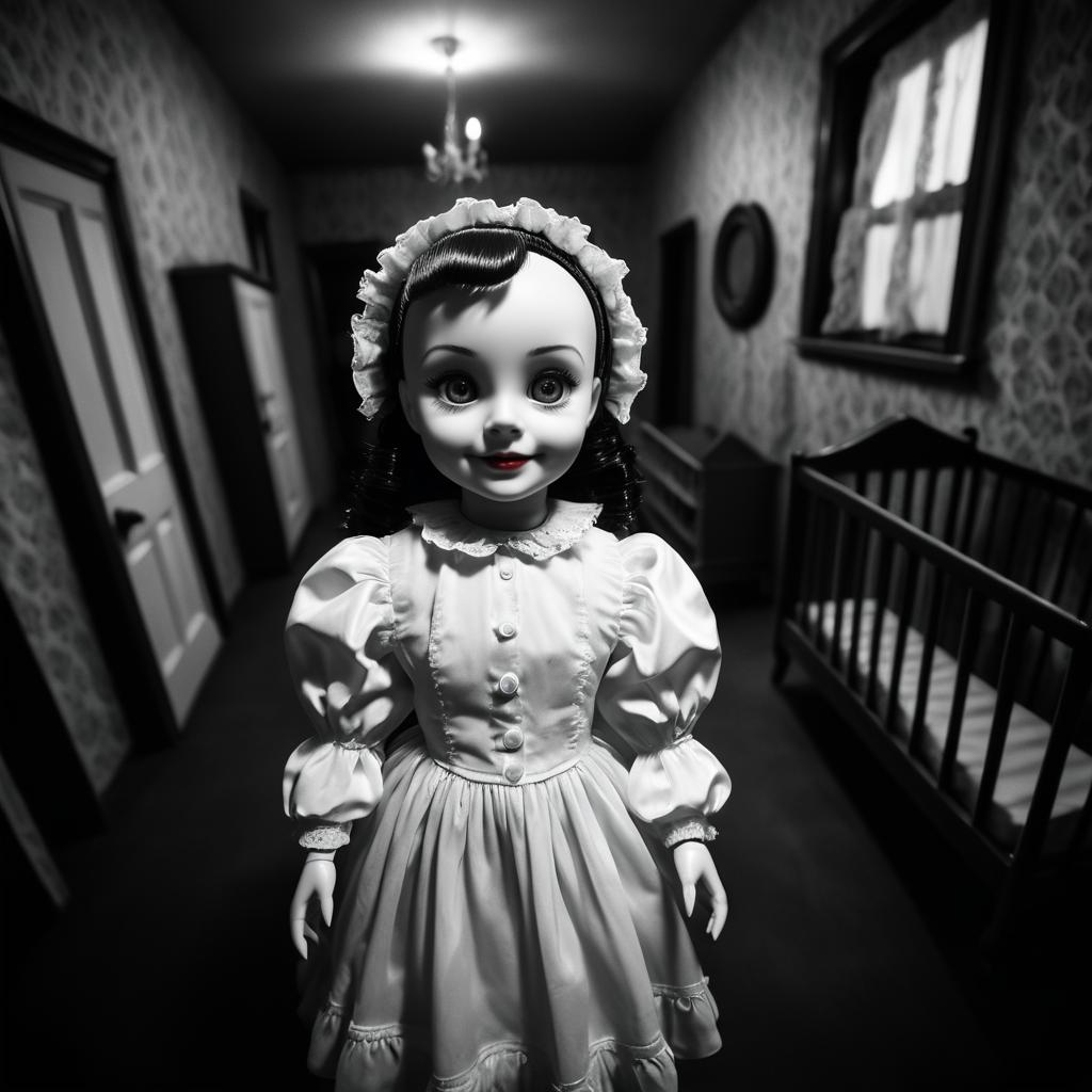 Sinister Doll in Haunting Nursery Scene