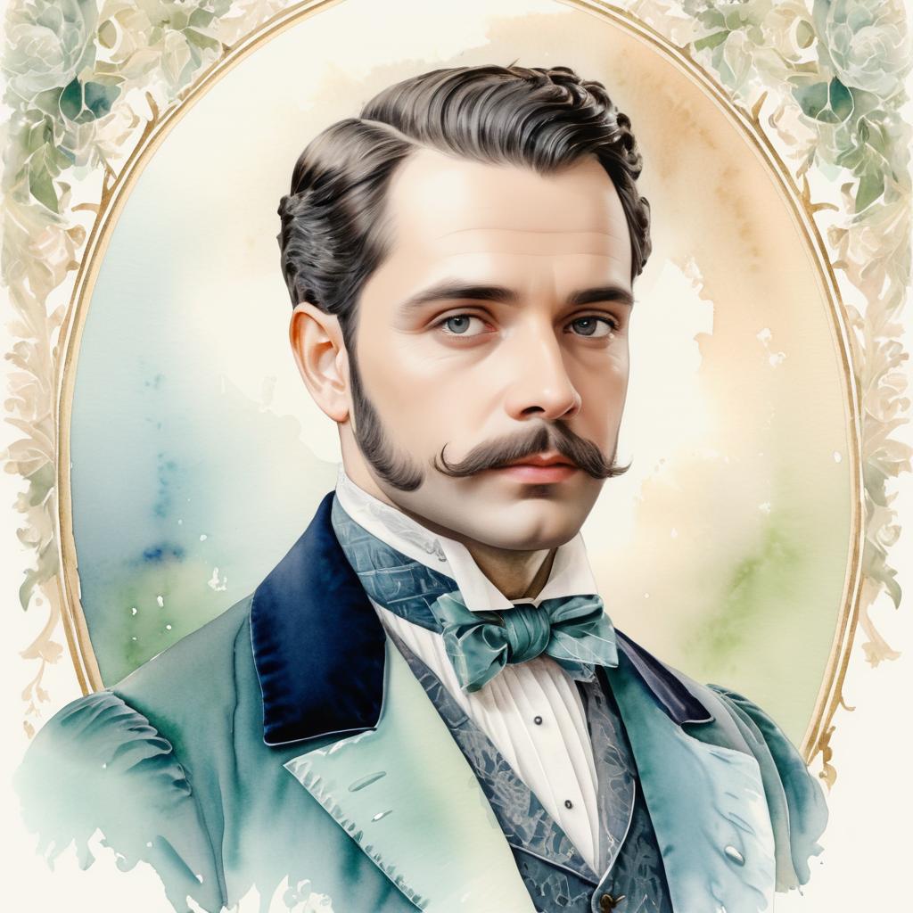 Elegant Victorian Gentleman Watercolor Portrait