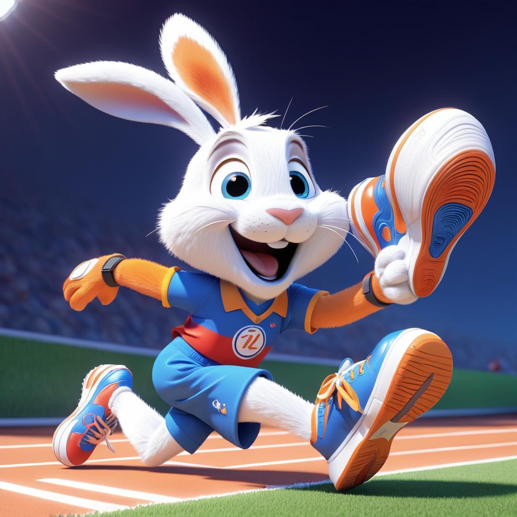 Happy Rabbit with Sports Shoe in Pixar Style