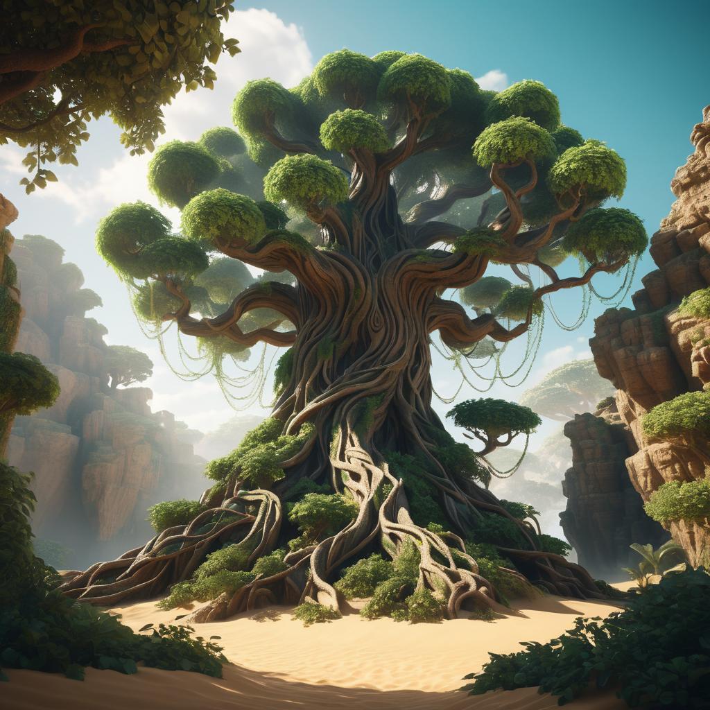 Majestic Ancient Tree in Fantasy Scene