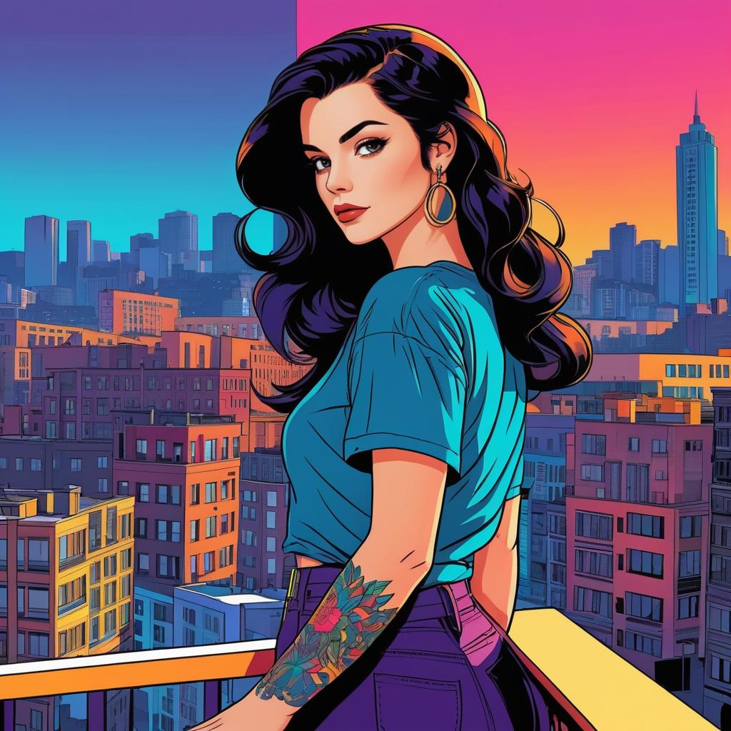 Dramatic Urban Comic Illustration with Brunette