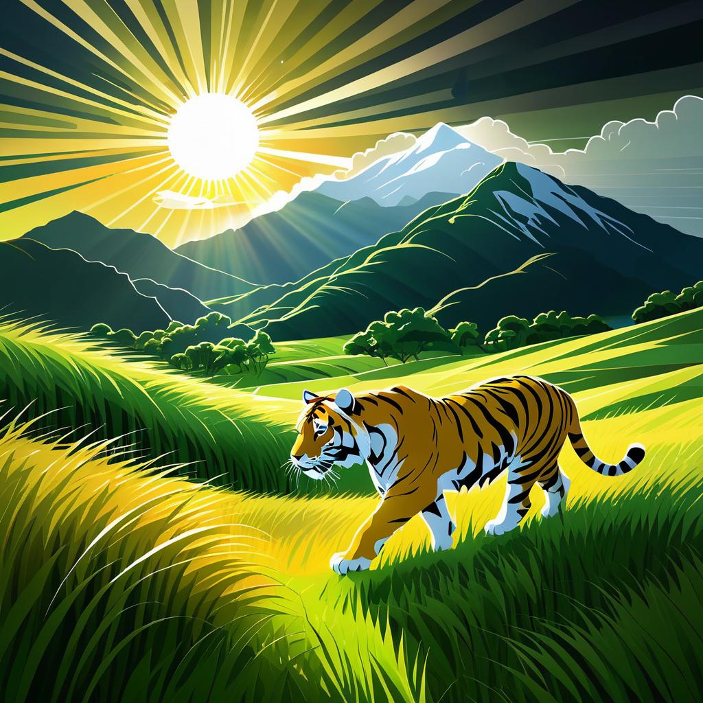 Tiger Prowling in Dramatic Landscape