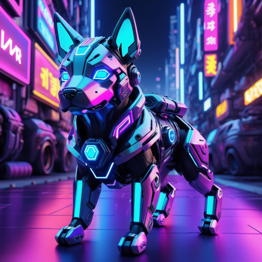 Cyberpunk Mecha Shiva Inu in Neon City