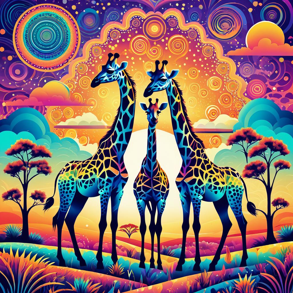 Psychedelic Giraffes in Dreamy Savanna