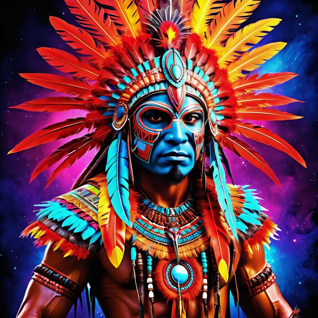 Vibrant Portrait of an Aztec Warrior Alien