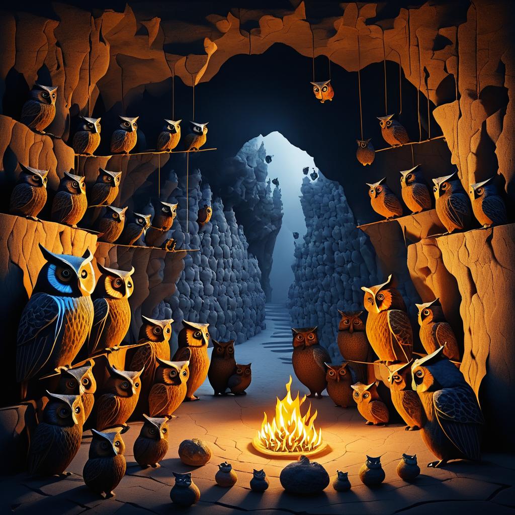 Surrealist Cave of Puppeteered Shadows