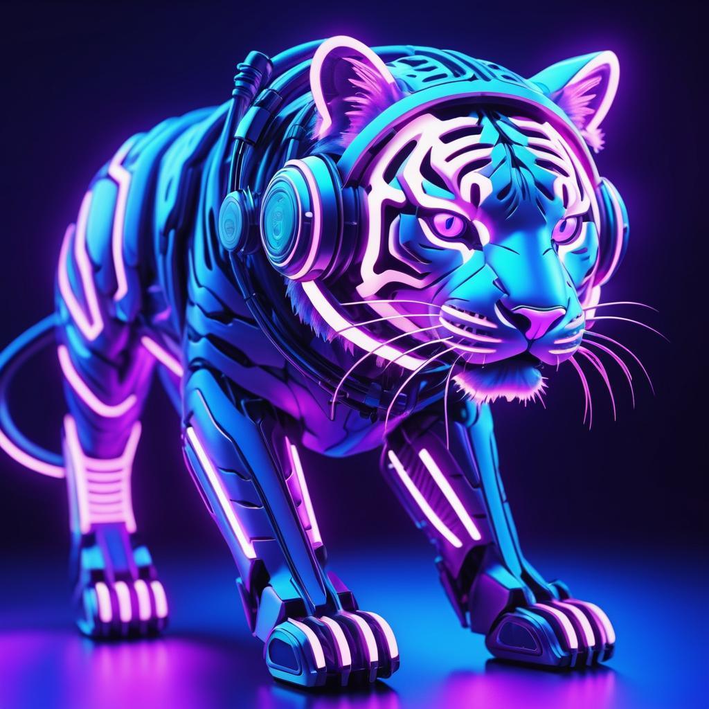 Futuristic Neon Robotic Tiger Render