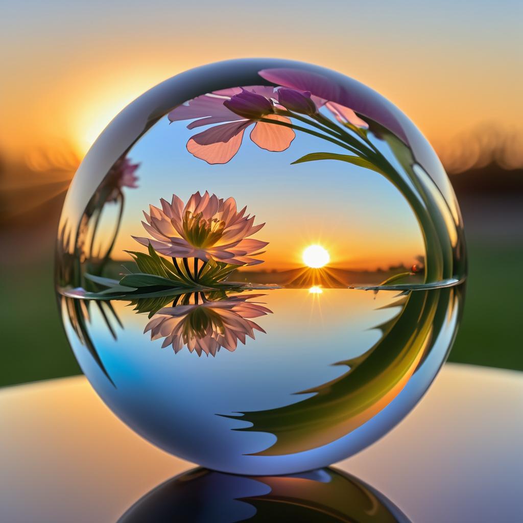 Delicate Flower Petal with Glass Sphere