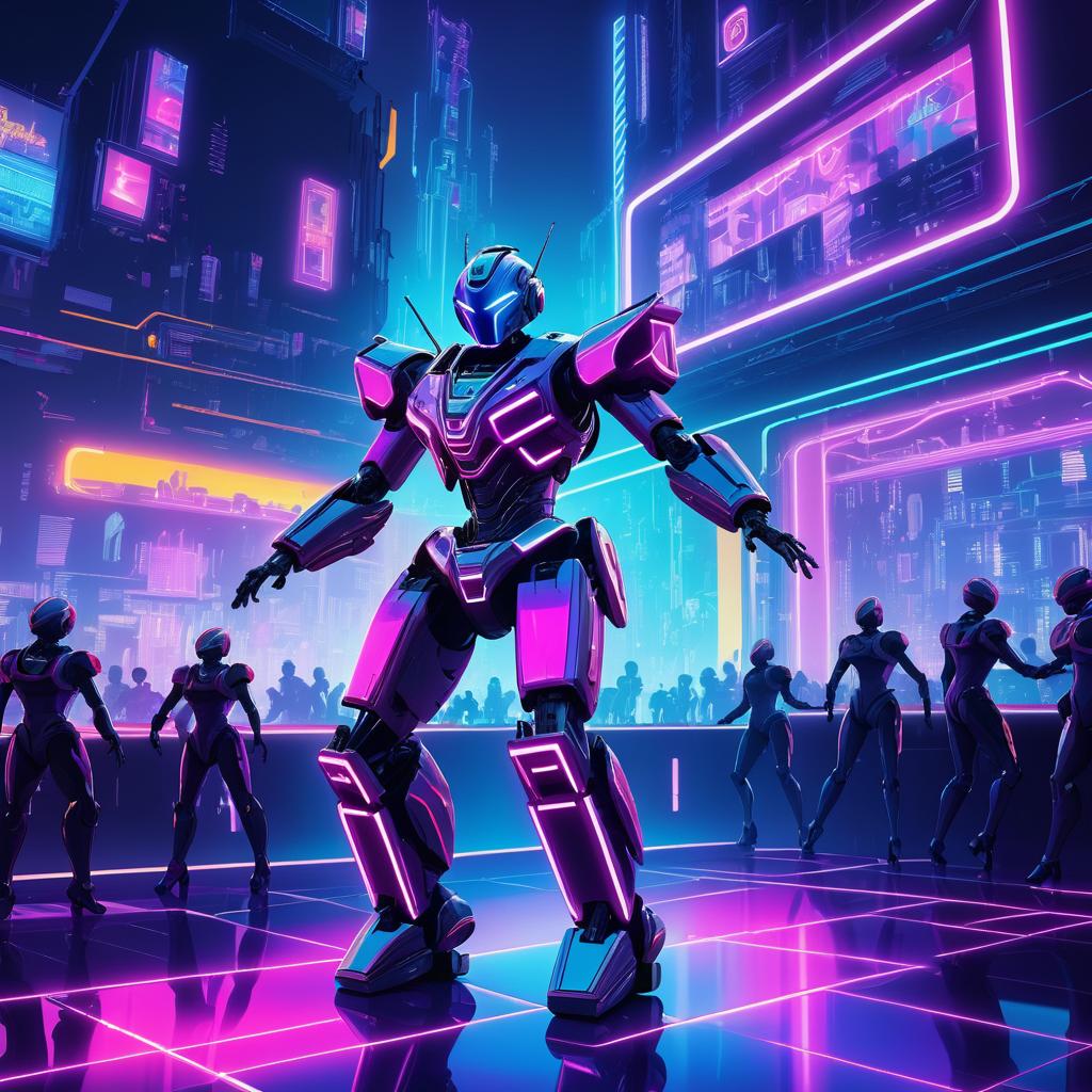 Futuristic Robot Dancing in Neon Nightclub