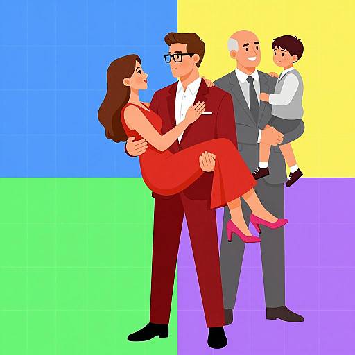 Multigenerational Family with Colorful Background