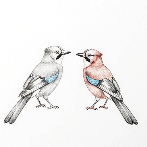 Elegant Minimalist Pencil Drawing of Jays