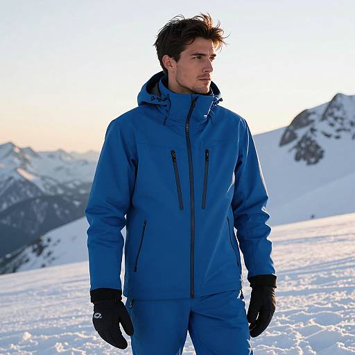 Athletic Man in Cobalt Ski Suit