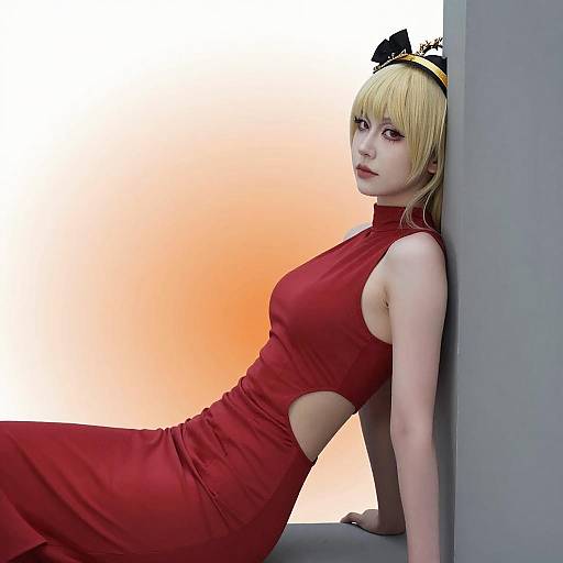 Elegant Blonde in Red Dress