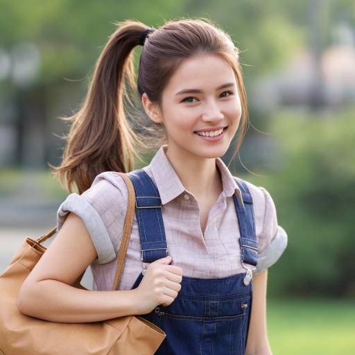 Cheerful Girl in Brown Outfit Outdoors