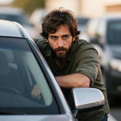 Intense Gaze Through a Car Window