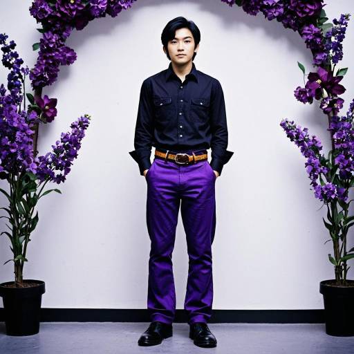 Young Man in Purple Pants and Black Shirt